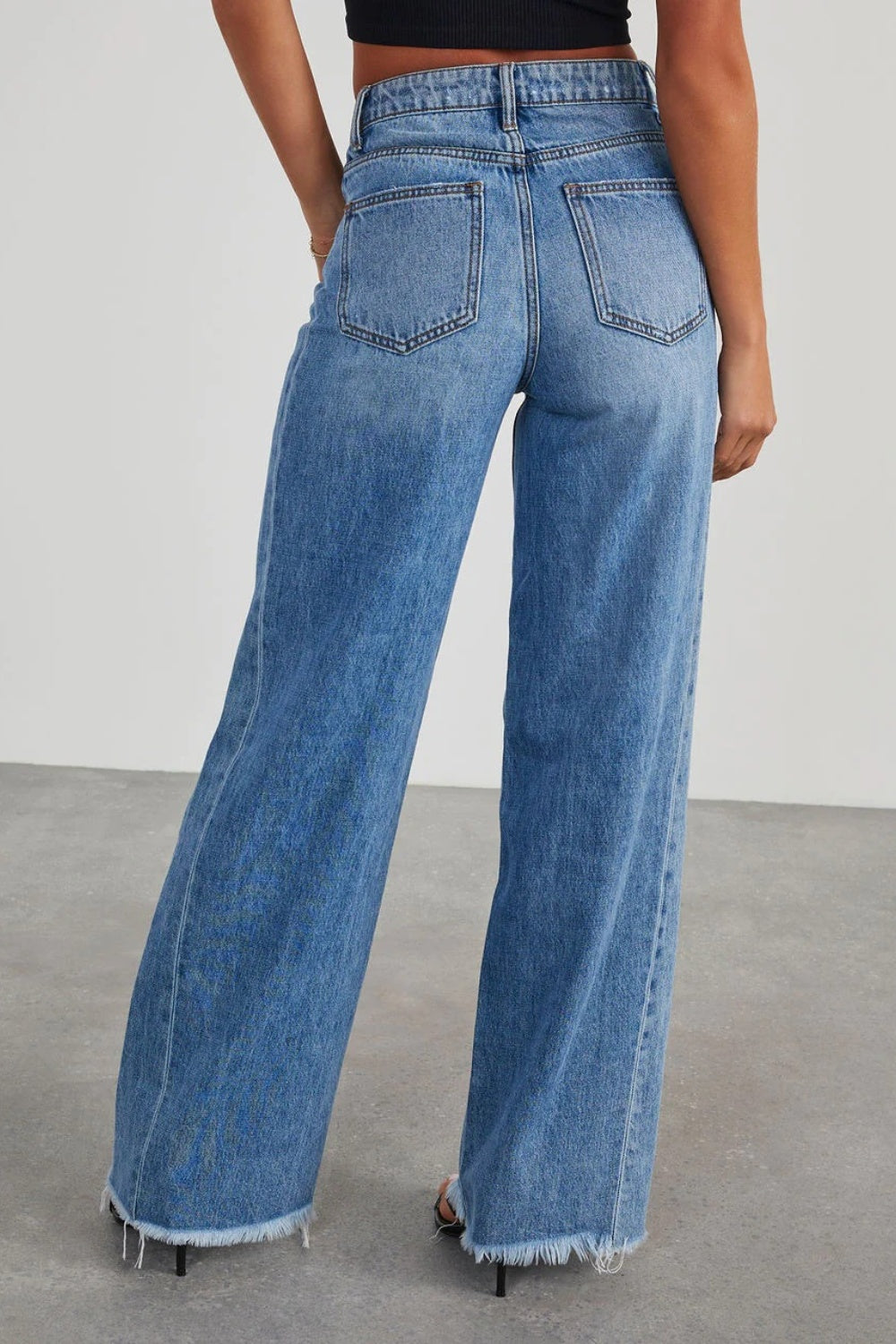 Raw Hem Wide Leg Jeans with Pockets - Scarlett's Riverside Boutique 