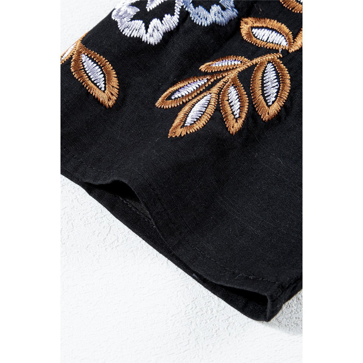 Embroidered V-Neck Three-Quarter Sleeve Blouse Cotton Shirts Top Womenswear