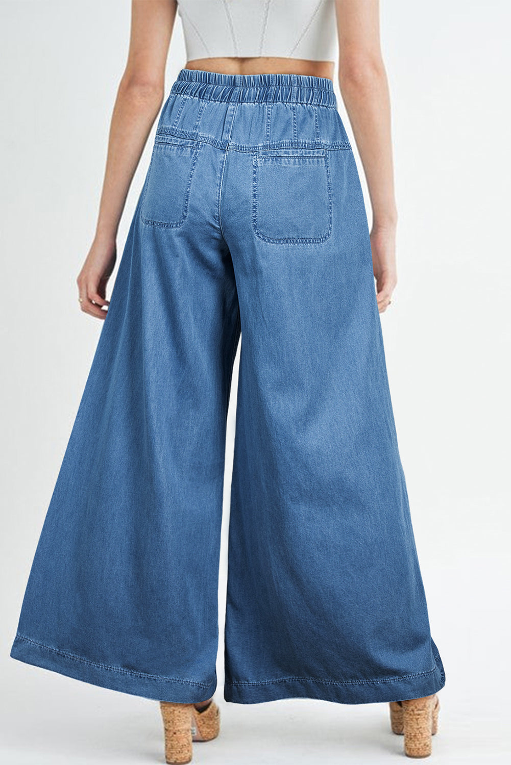 Dusk Blue Mineral Wash Button Fly Waist Wide Leg Jeans - Scarlett's Riverside Boutique 