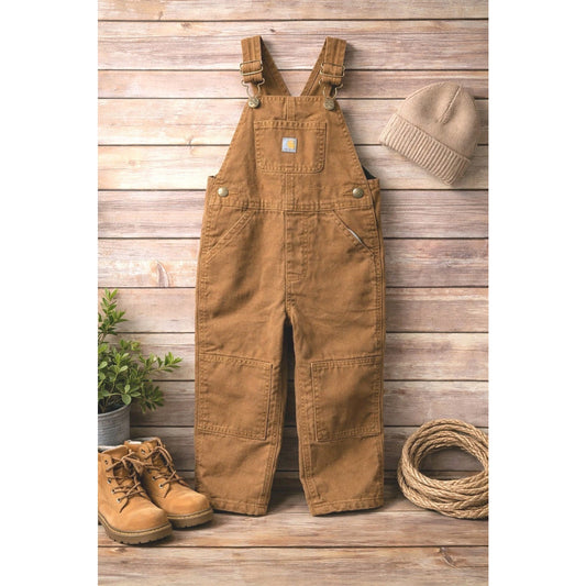 Carhartt Overalls Size 3T Youth Brown Denim Bibs Double Knee Farmer Work Overall