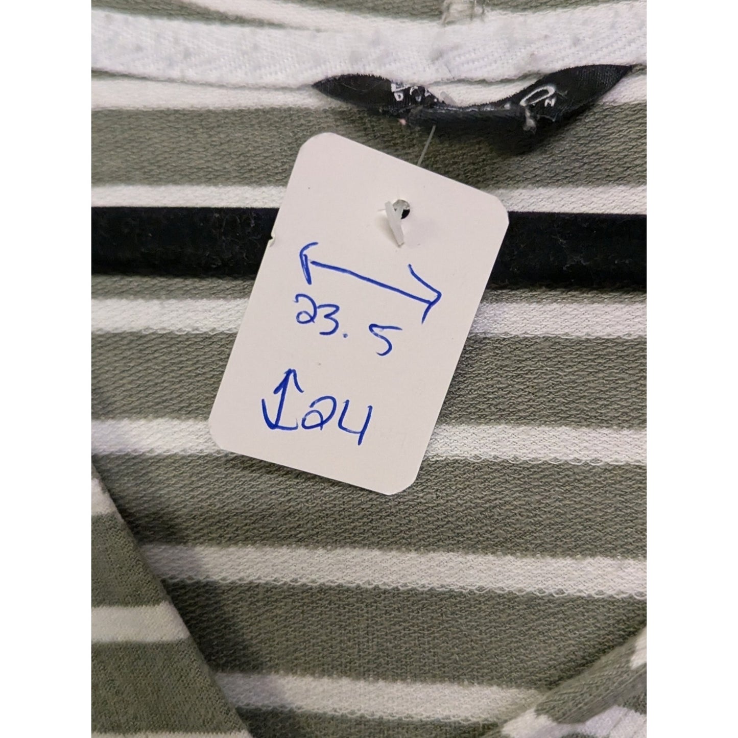 Buffalo David Bitton Hooded Striped Top Medium Olive Green White V-Neck Long Sle