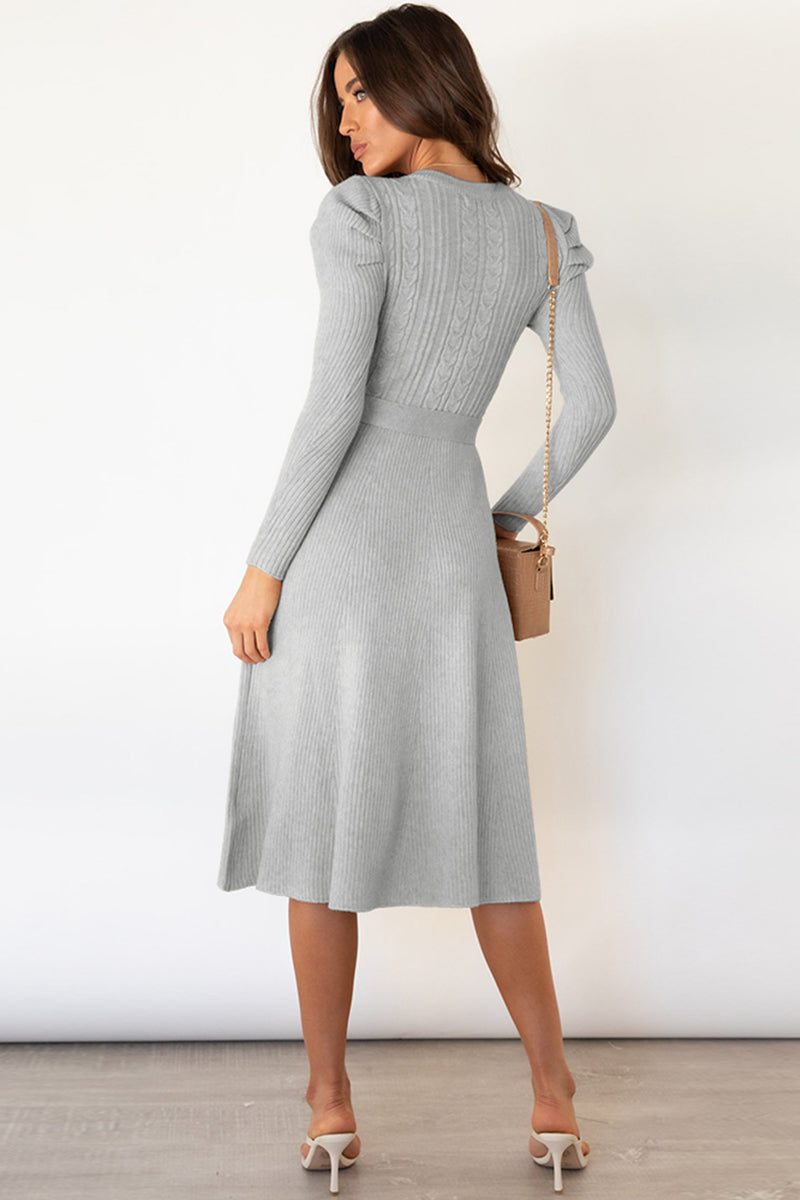 Round Neck Long Sleeve Tie Waist Sweater Dress - Scarlett's Riverside Boutique 