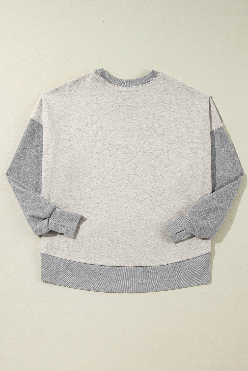 Light Grey Color Block Thumbhole Sleeve Drop Shoulder Sweatshirt - Scarlett's Riverside Boutique 