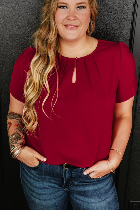 Plus Size Round Neck Short Sleeve Blouse - Scarlett's Riverside Boutique 