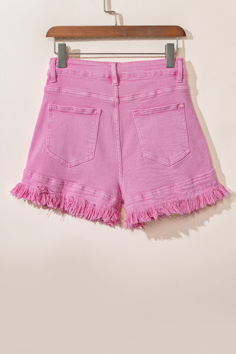 Pink Frayed Edge Mid Rise Denim Shorts - Scarlett's Riverside Boutique 