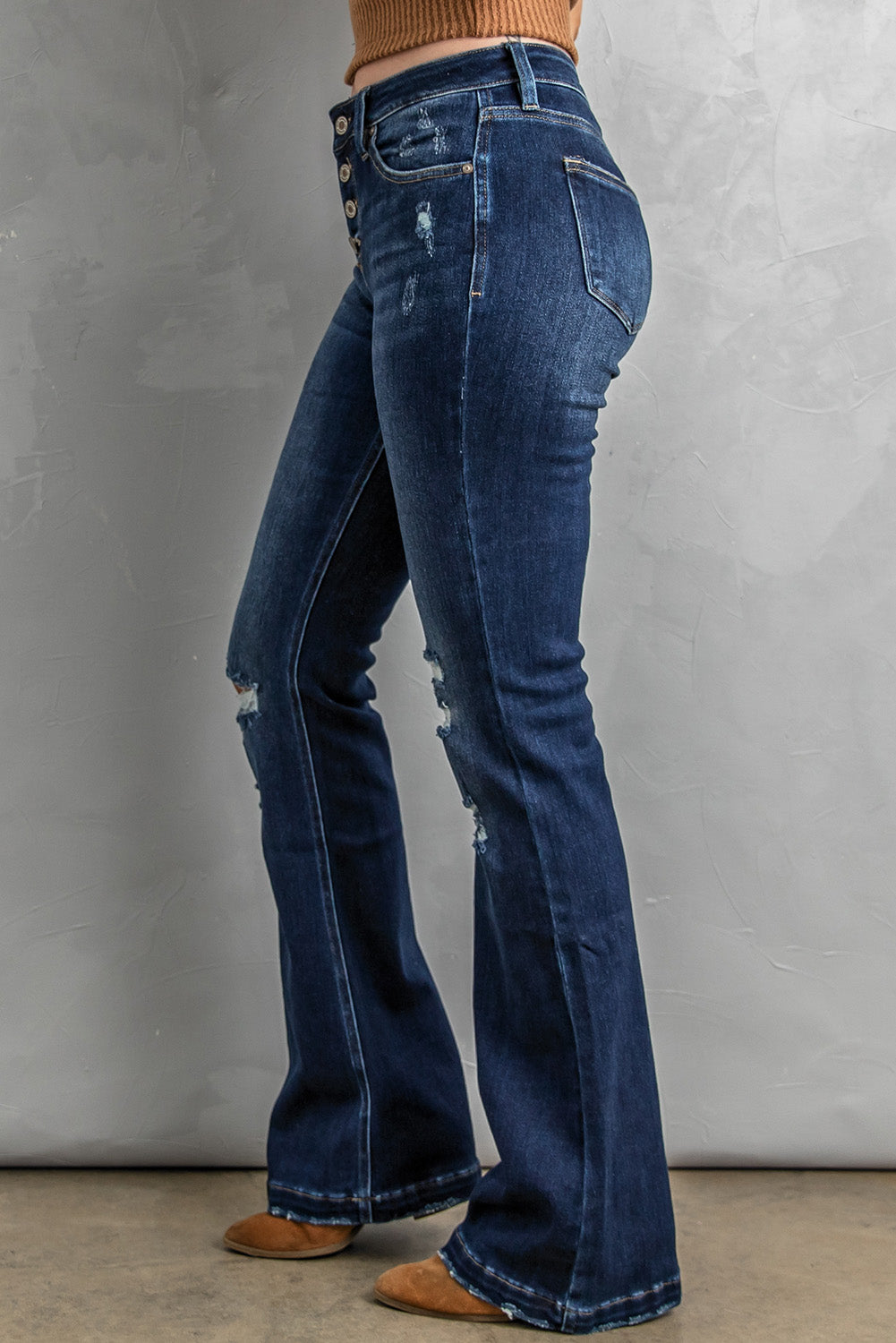 Button Fly Distressed Bootcut Jeans - Scarlett's Riverside Boutique 