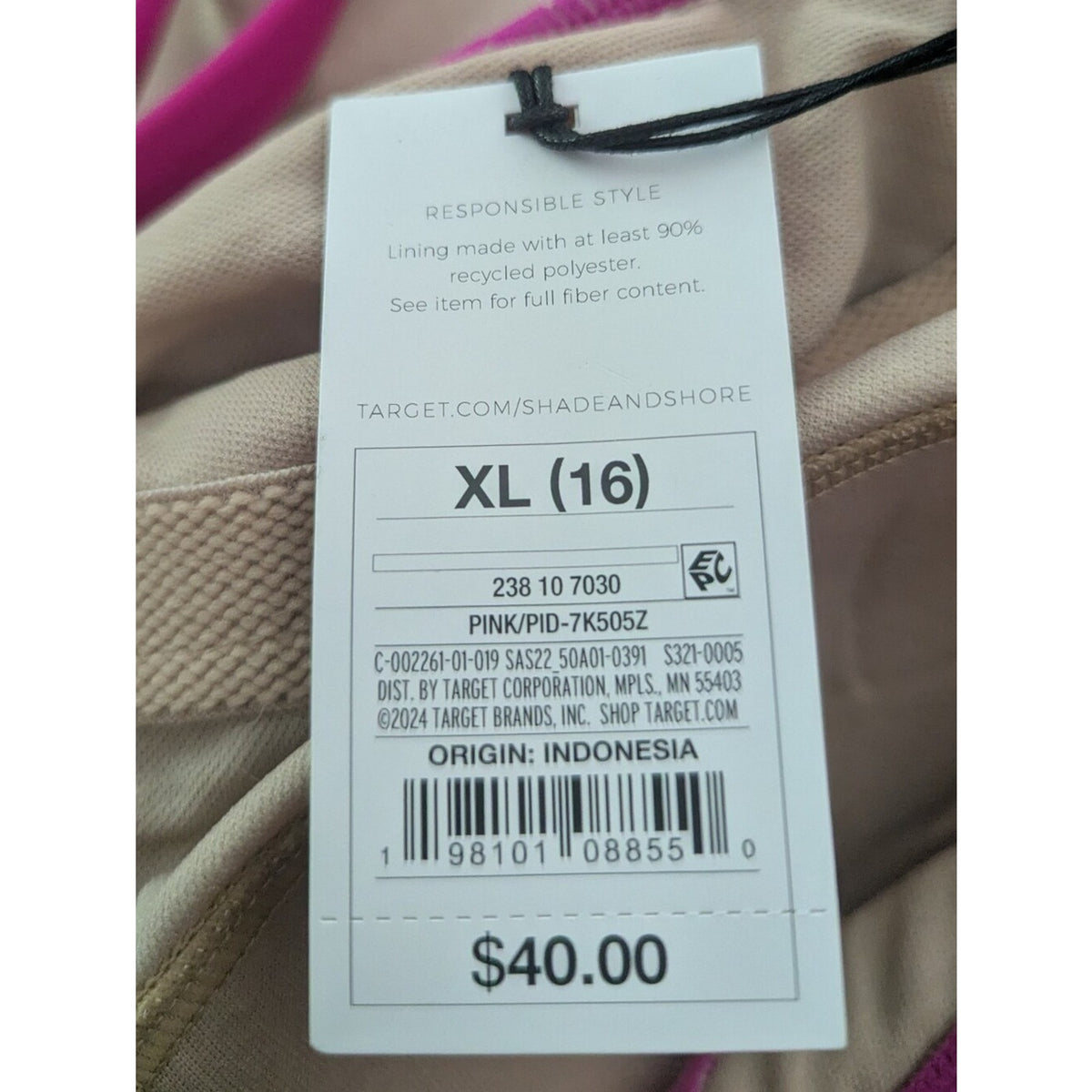 Shade & Shore Hot Pink Square Neck One Piece Swimsuit Women’s XL 16 NWT