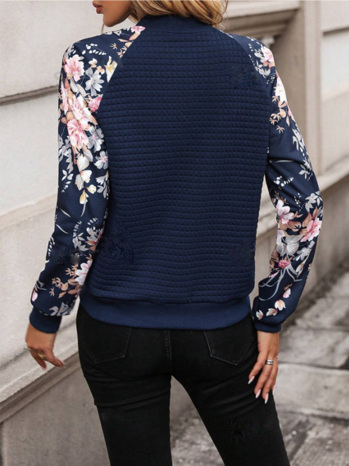 Printed Zip Up Long Sleeve Jacket - Scarlett's Riverside Boutique 