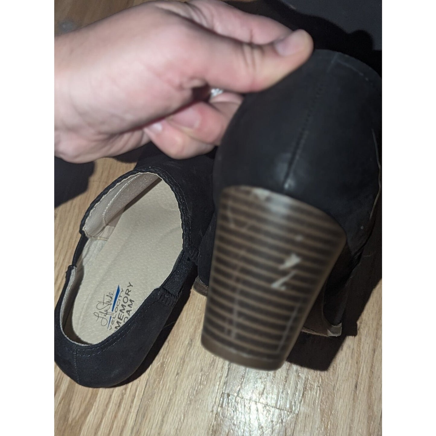 LifeStride Flex 10M Black Ankle Booties Memory Foam Block Heel Chelsea Boots