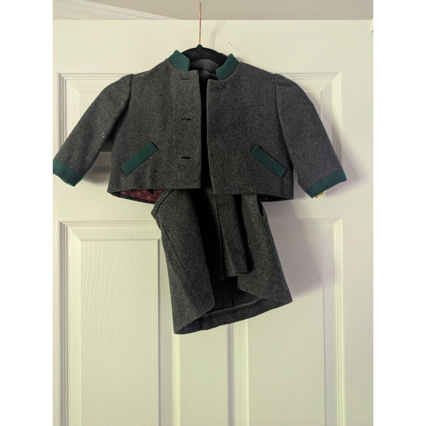 Vintage 1940s Toddlers Austrian Loden Wool Trachten Skirt Suit Gray Green