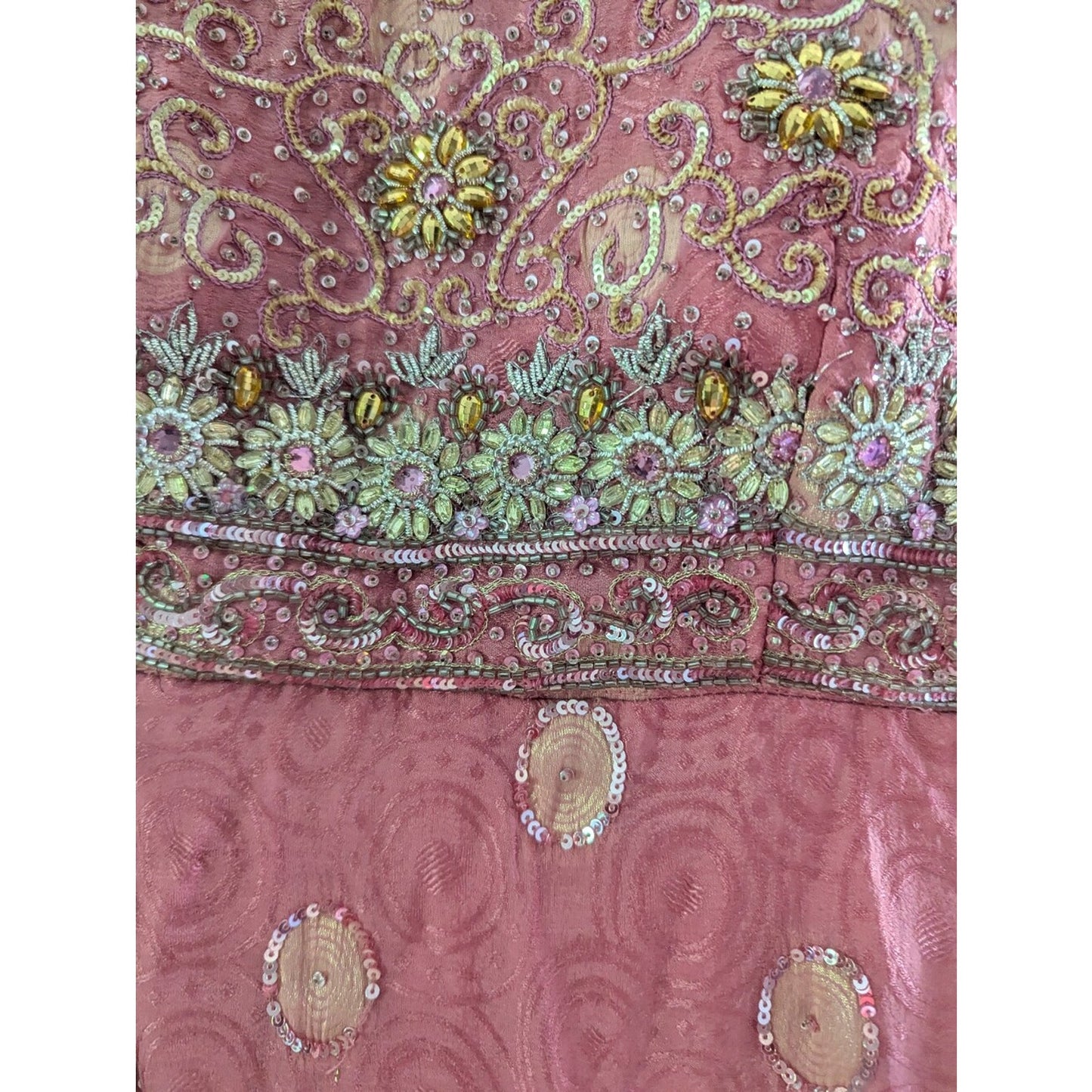 Ladlee Pink Gold Embroidered Beaded Sequin Indian Party Dress Size 34