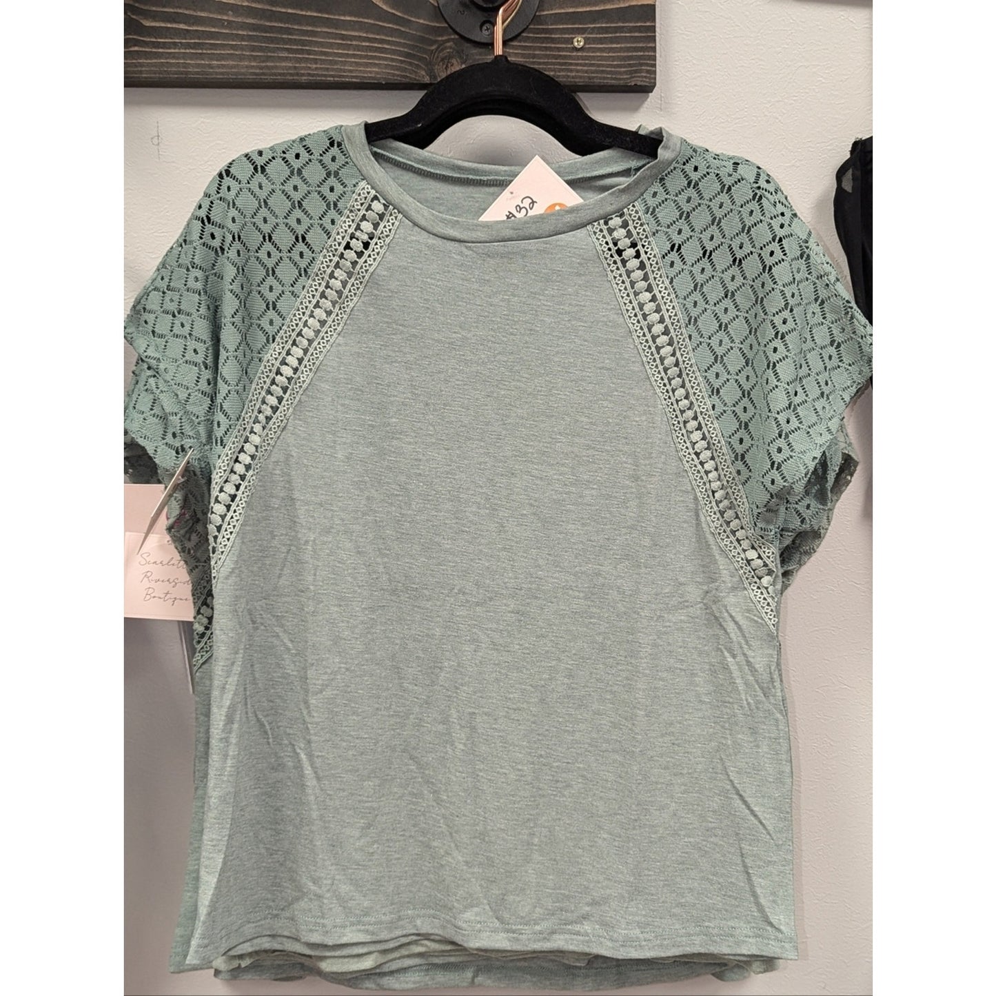 NWTs, Lace Raglan Sleeve Tee - Sage Green Sz L