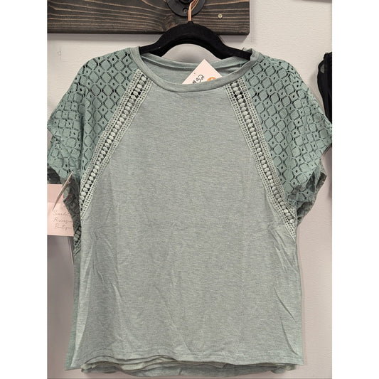 NWTs, Lace Raglan Sleeve Tee - Sage Green Sz L