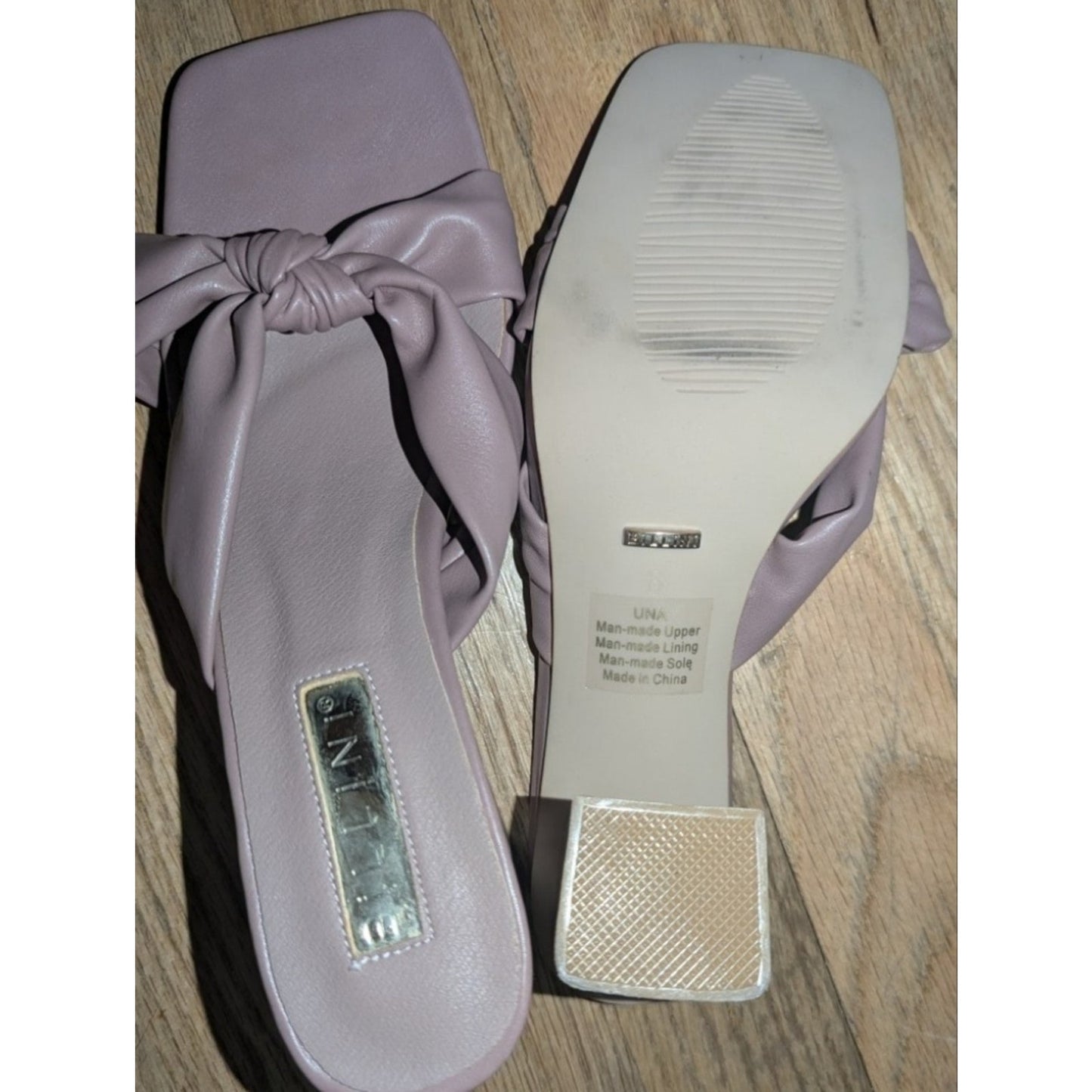 Billini Una Blush Pink Knot Slide Heels Women’s Square Toe Mule Sandals Sz 8