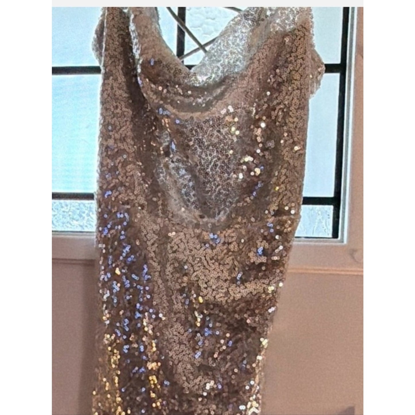 NWT Birch & Stone Silver Sequin Cowl Neck Bodycon Mini Dress Small Party Cocktai