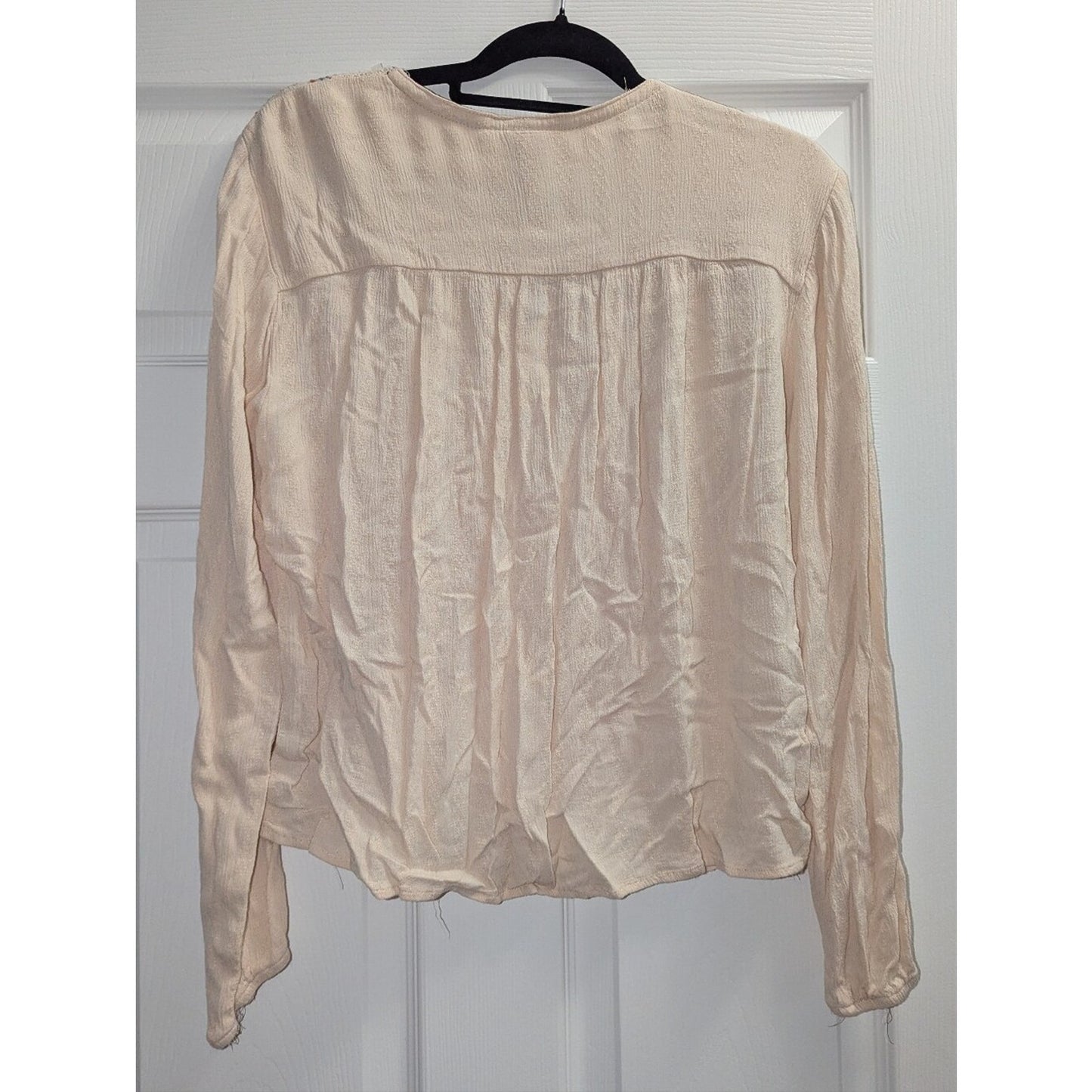 Knox Rose Womens L Cream Embroidered Boho Peasant Blouse Lace Trim Rayon