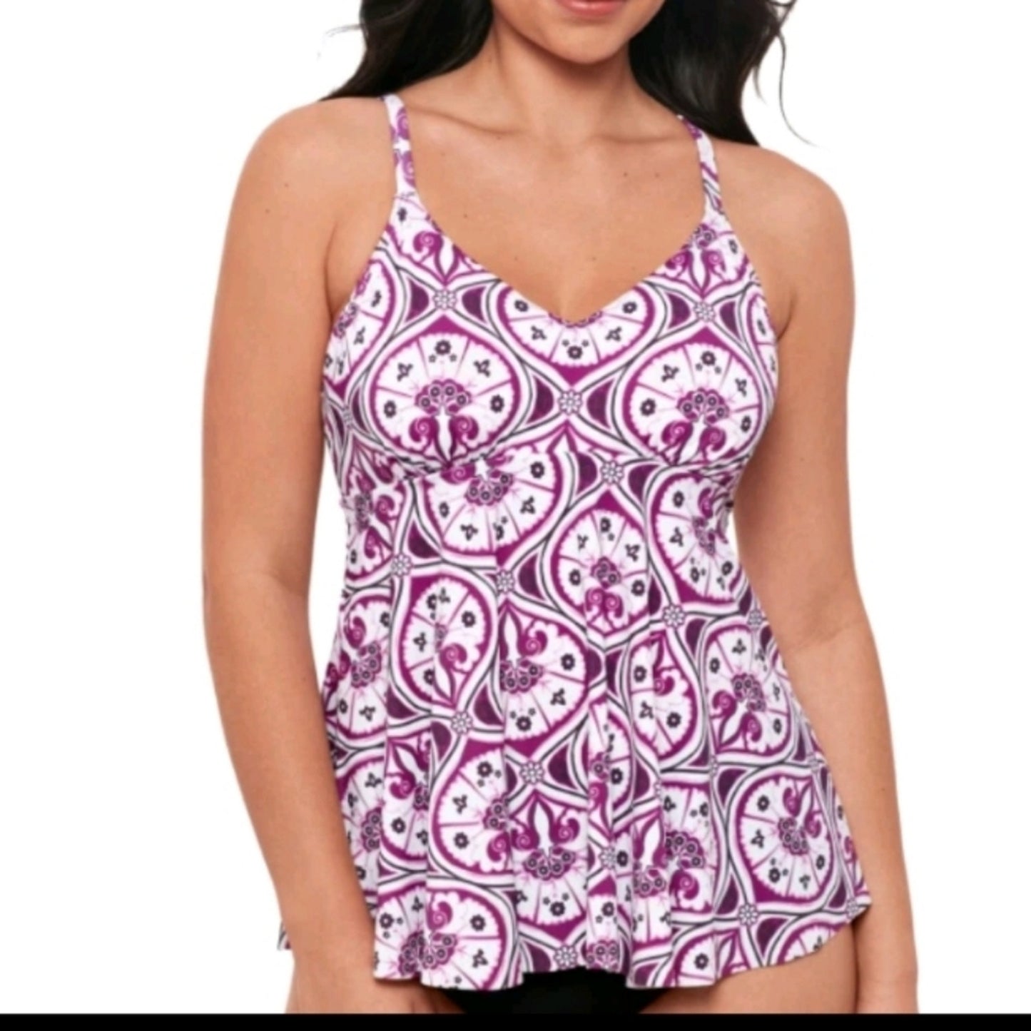 Swim Solutions Women's Floral V-Neck Tankini Magenta Size 18 #A52