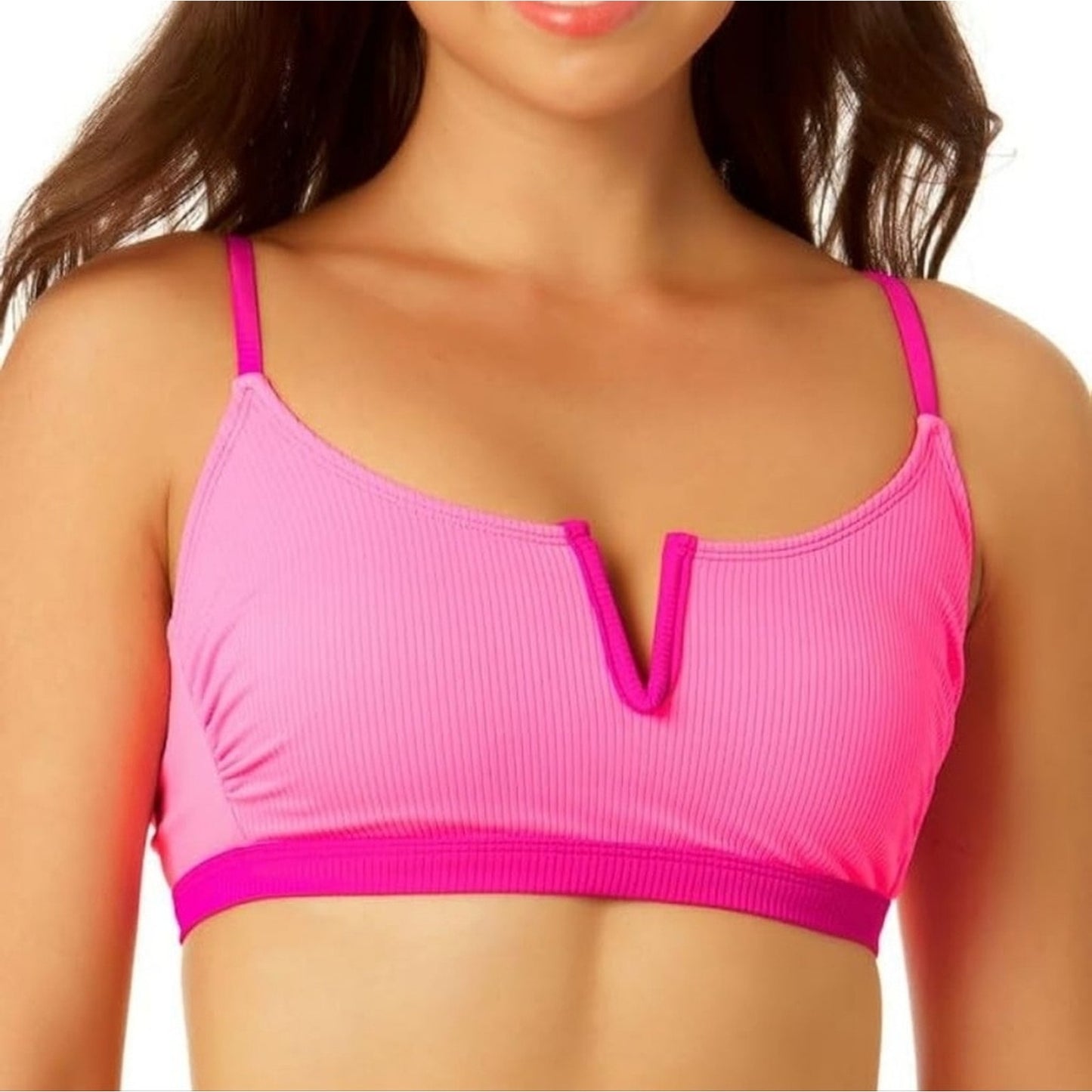 Salt + Cove Ribbed Pink Bikini Top XL NWT V-Wire Swim Top Adjustable #G4