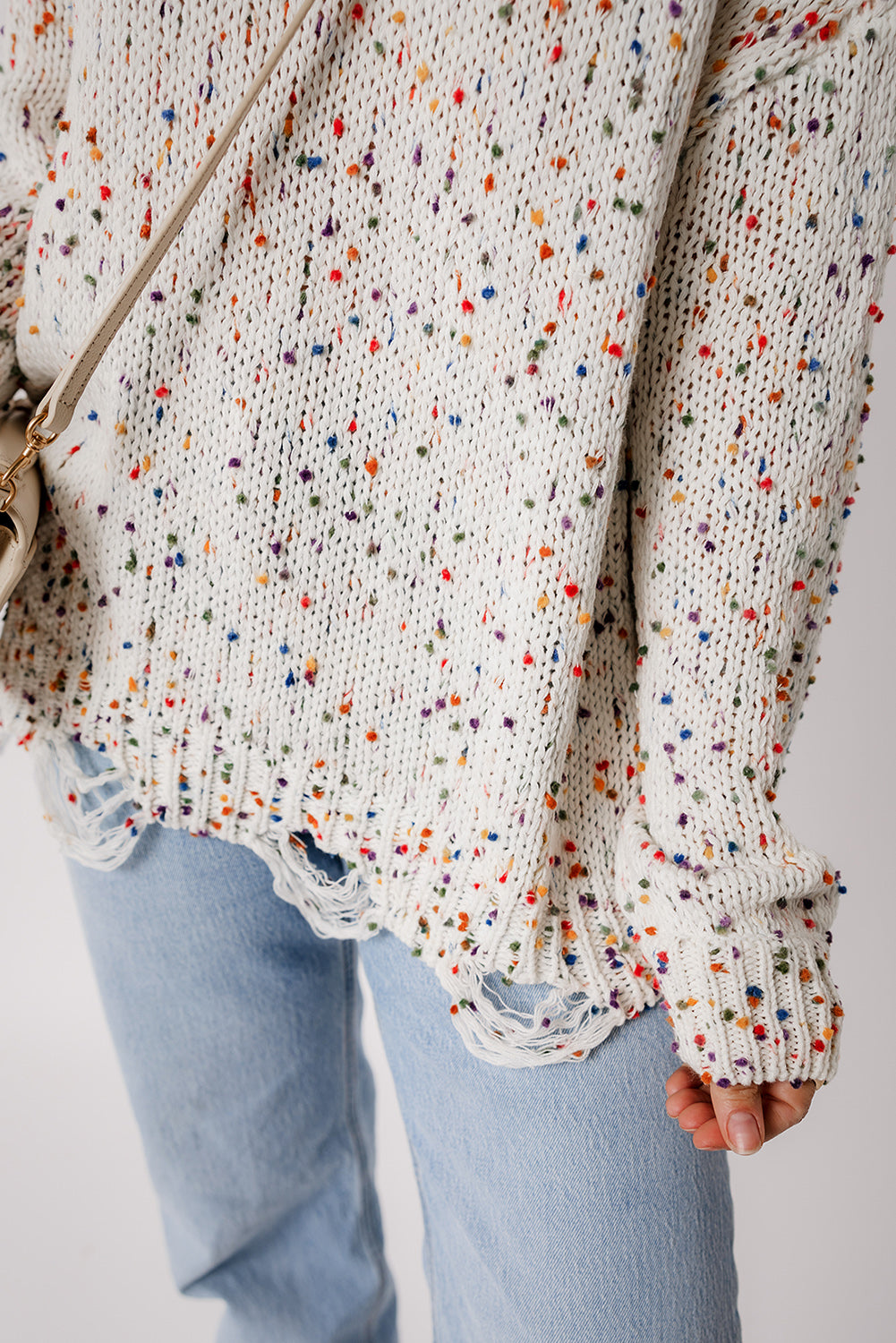 White Colorful Confetti Distressed Knit Sweater - Scarlett's Riverside Boutique 