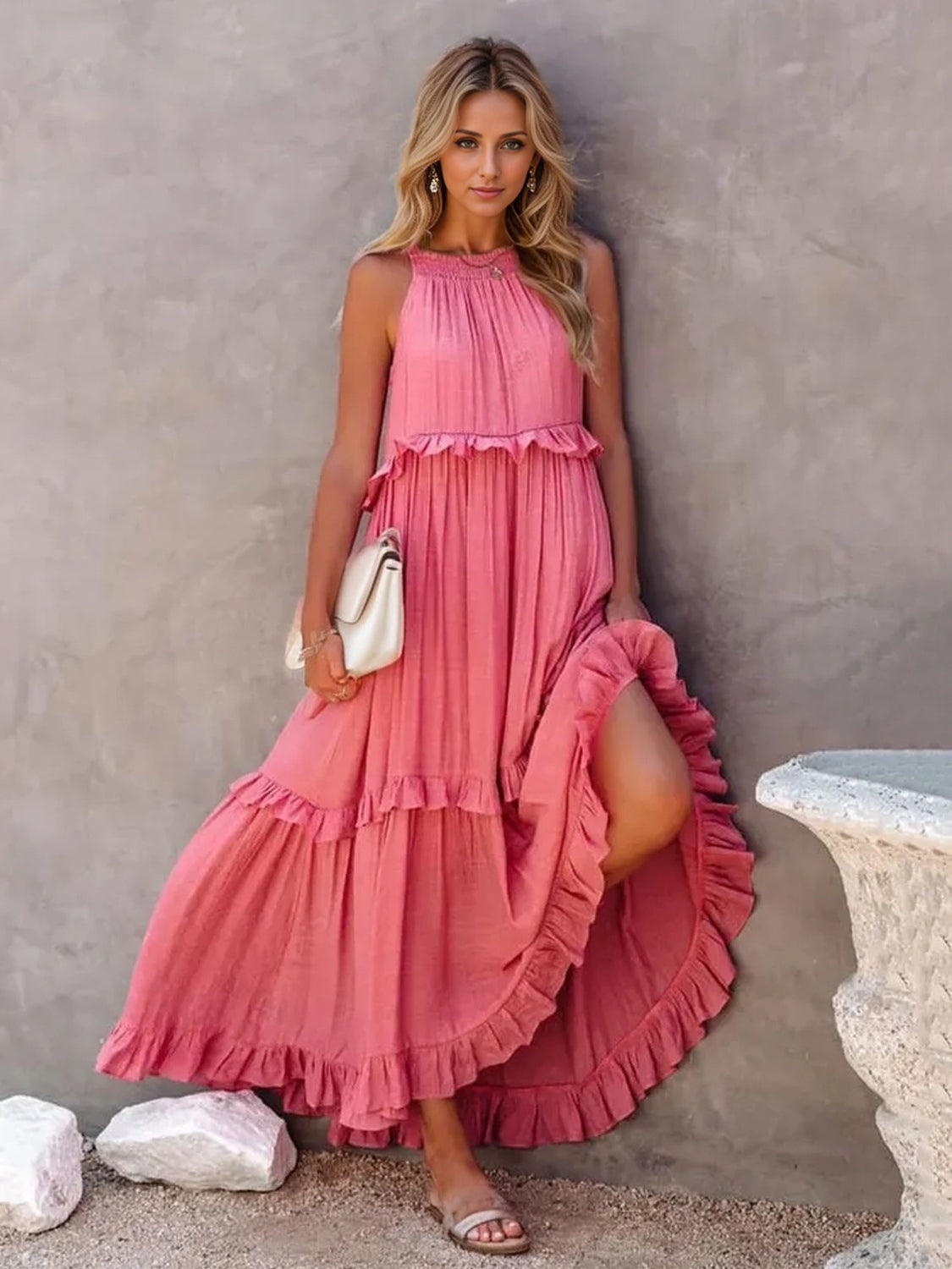 Ruffled Sleeveless Tiered Maxi Dress with Pockets - Scarlett's Riverside Boutique 