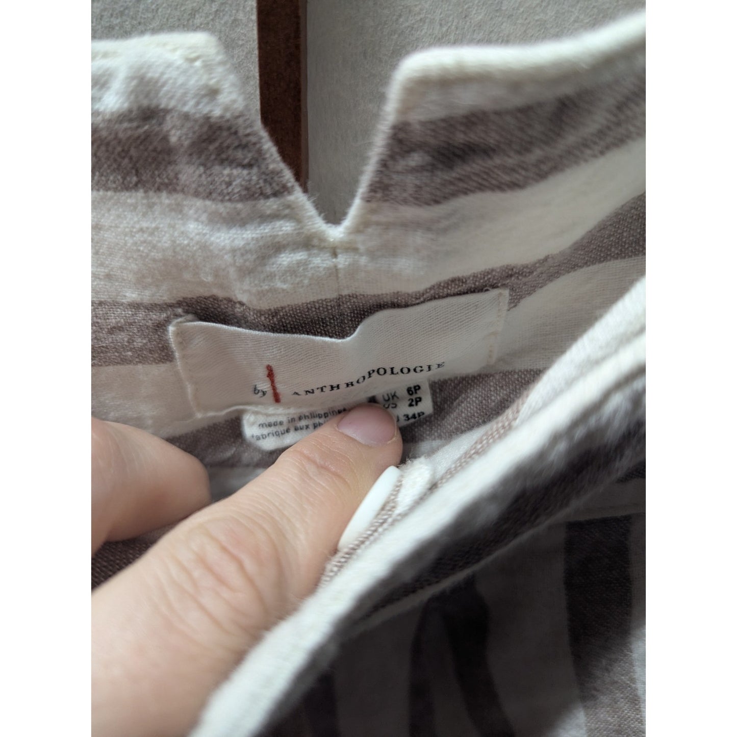 Anthropologie Linen Cotton White Brown Stripe High Rise Pocket Chino Pant 2P #K7
