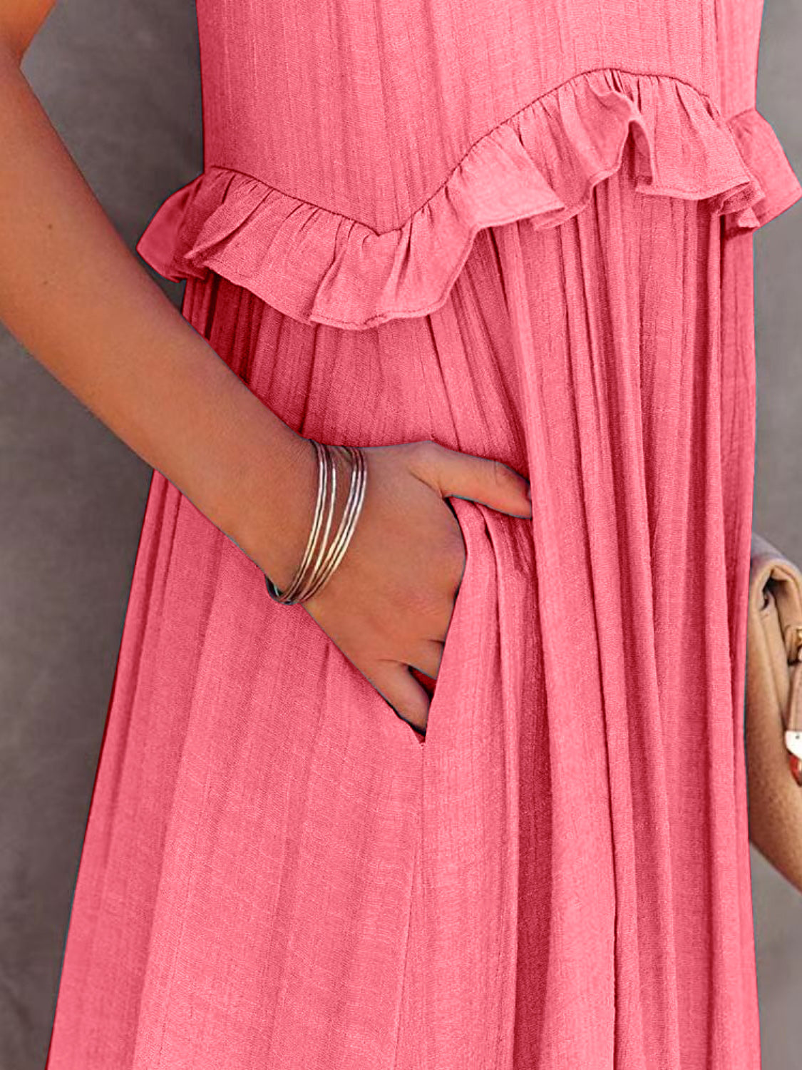 Ruffled Sleeveless Tiered Maxi Dress with Pockets - Scarlett's Riverside Boutique 