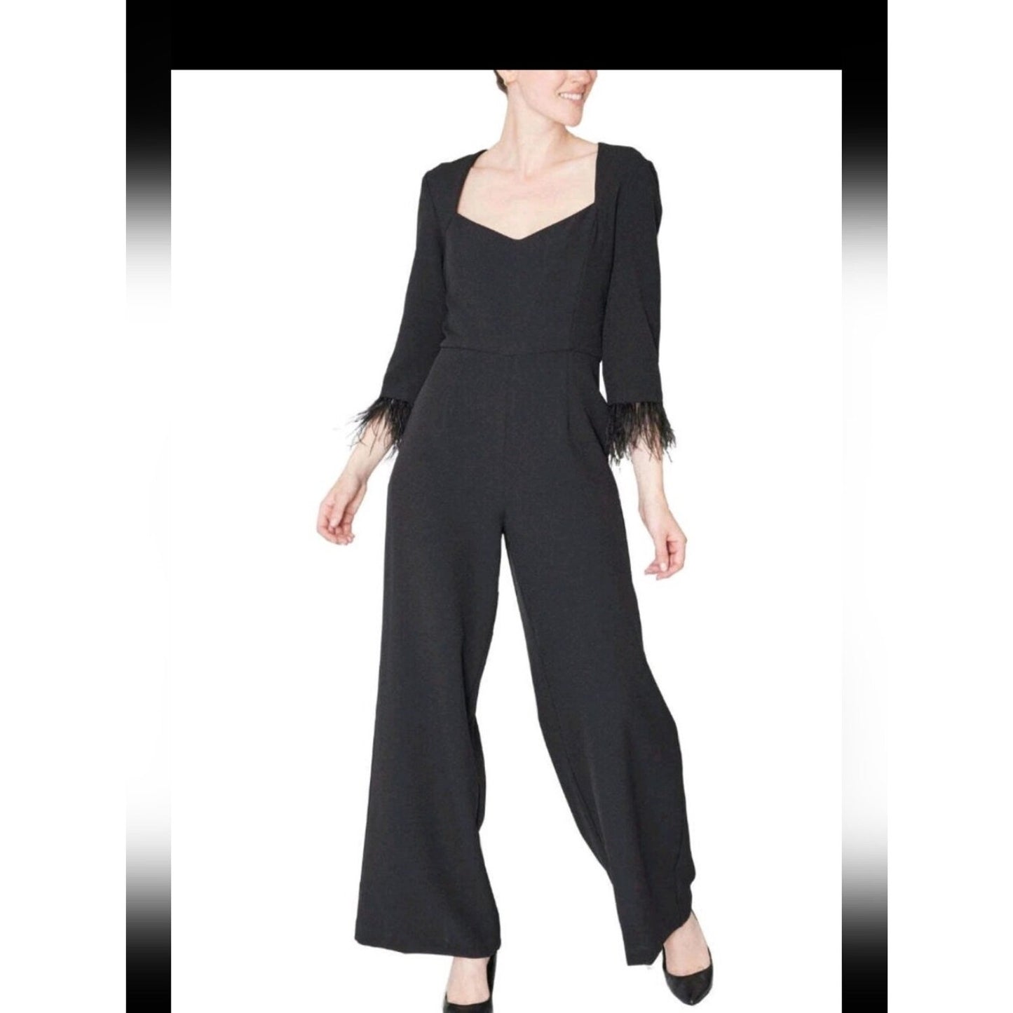Julia Jordan faux feather trim v neck crepe jumpsuit NWOT  Size 16