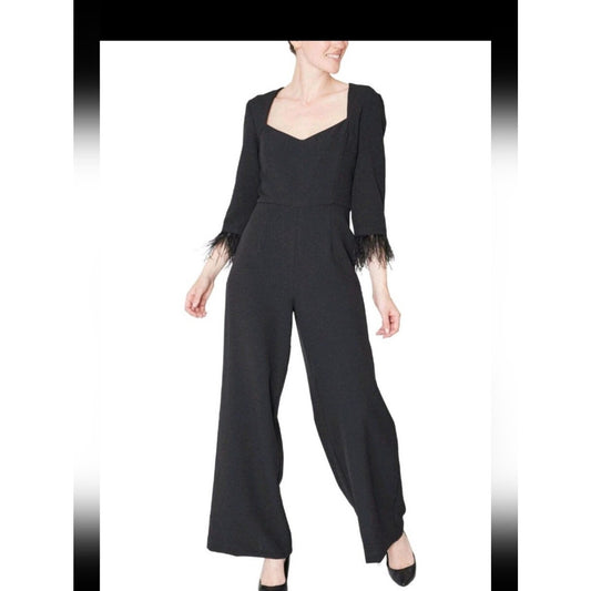 Julia Jordan faux feather trim v neck crepe jumpsuit NWOT  Size 16