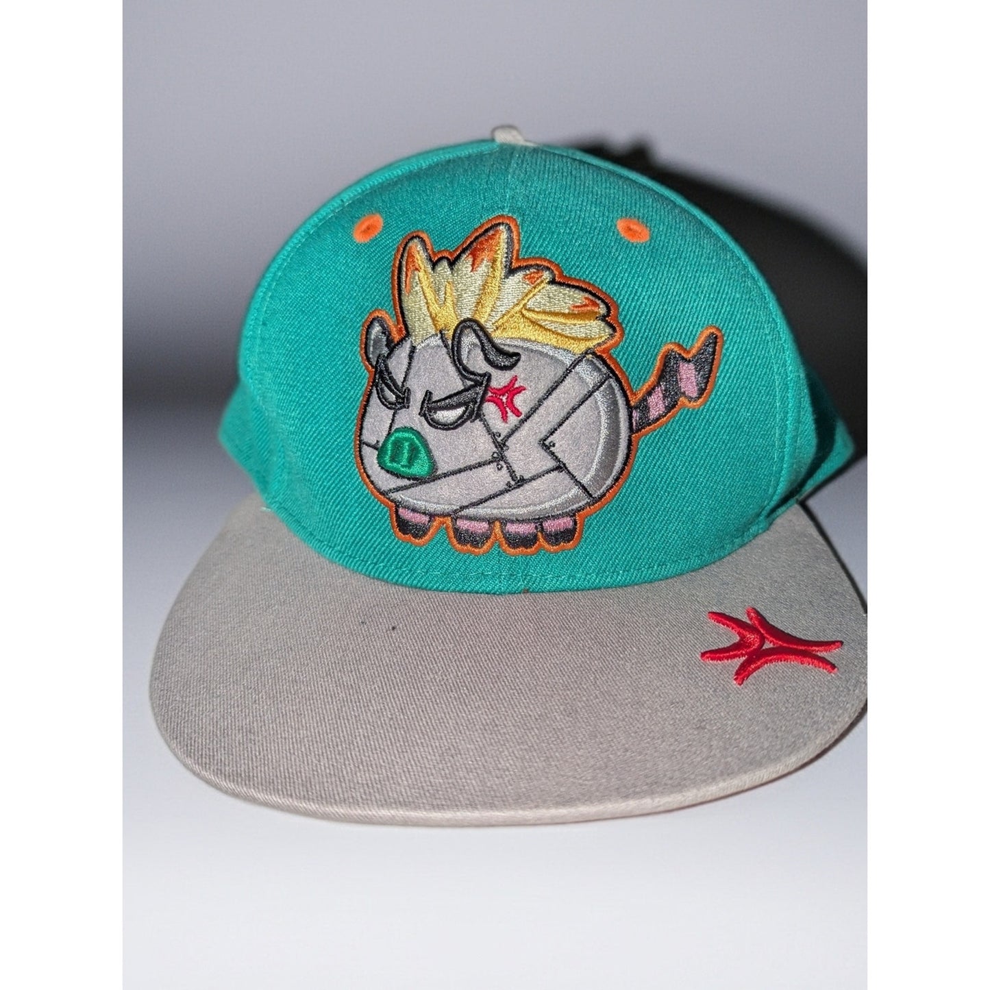 CityHunter USA Angry Pig Snapback Hat Green Gray Graphic Flat Bill Cap Adjustabl
