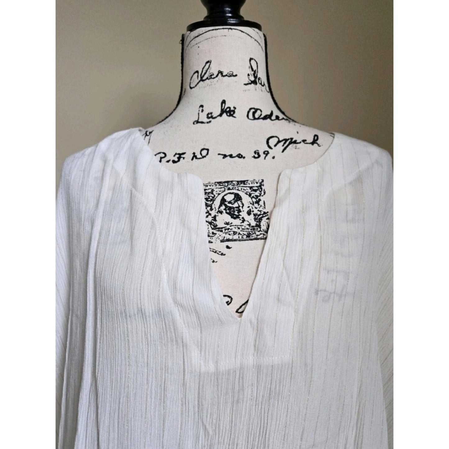 NWT World Market White Gold Stripe Caftan Dress One Size Boho Beach Cover Up Mid