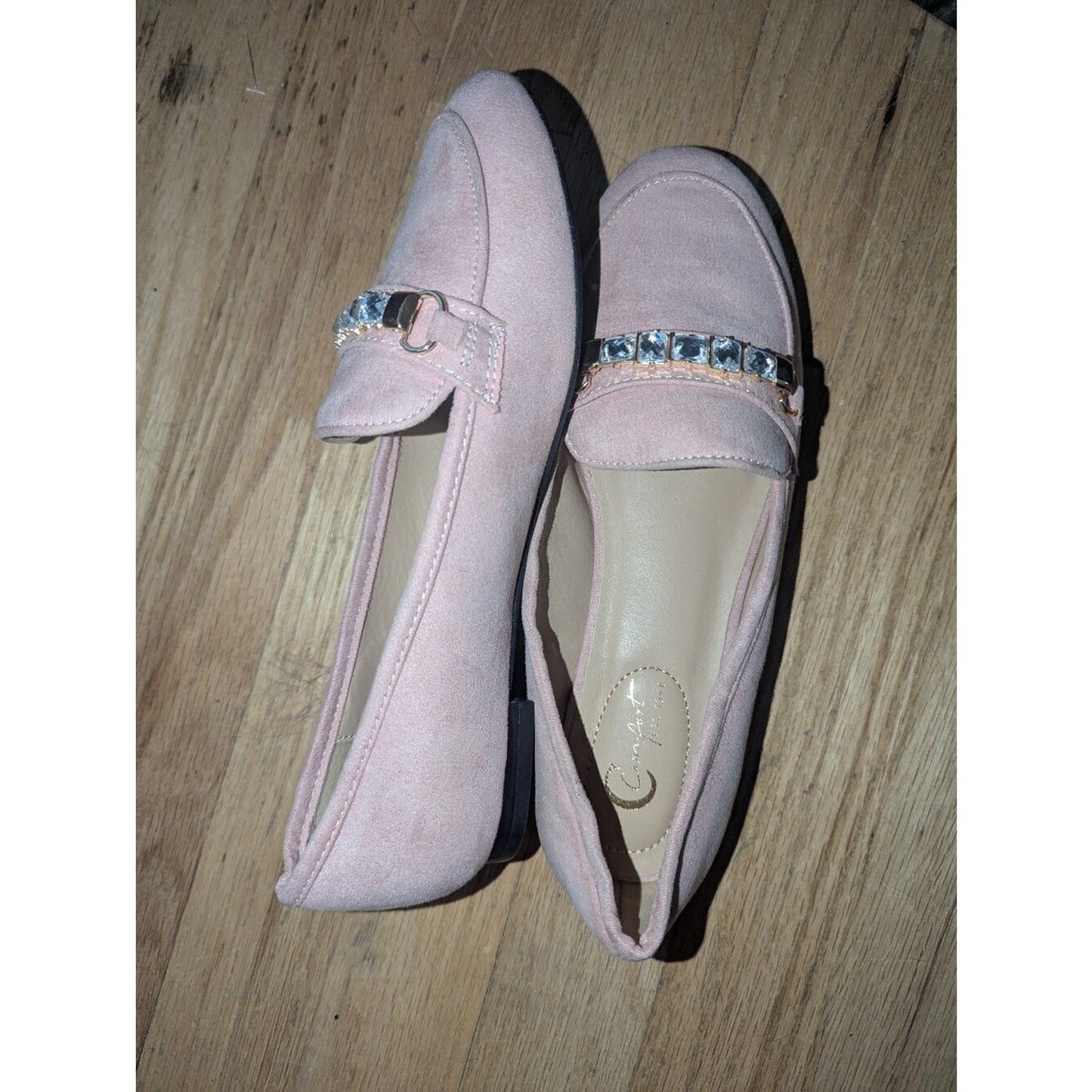 Comfort Est 1980 Womens Loafers 7M Blush Pink Faux Suede Rhinestone Flats