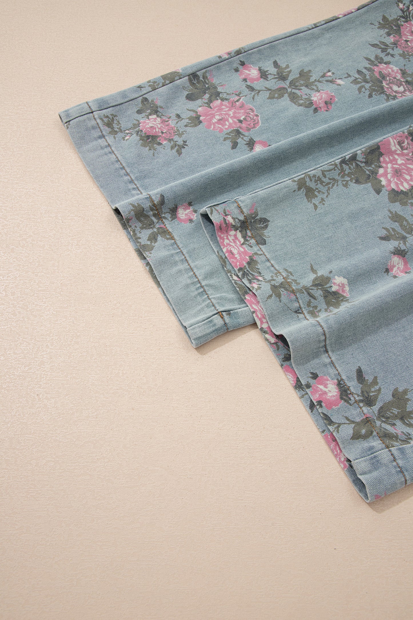 Beau Blue Floral Denim Jumpsuit Wide Leg Pleated Sleeveless Boho Overalls