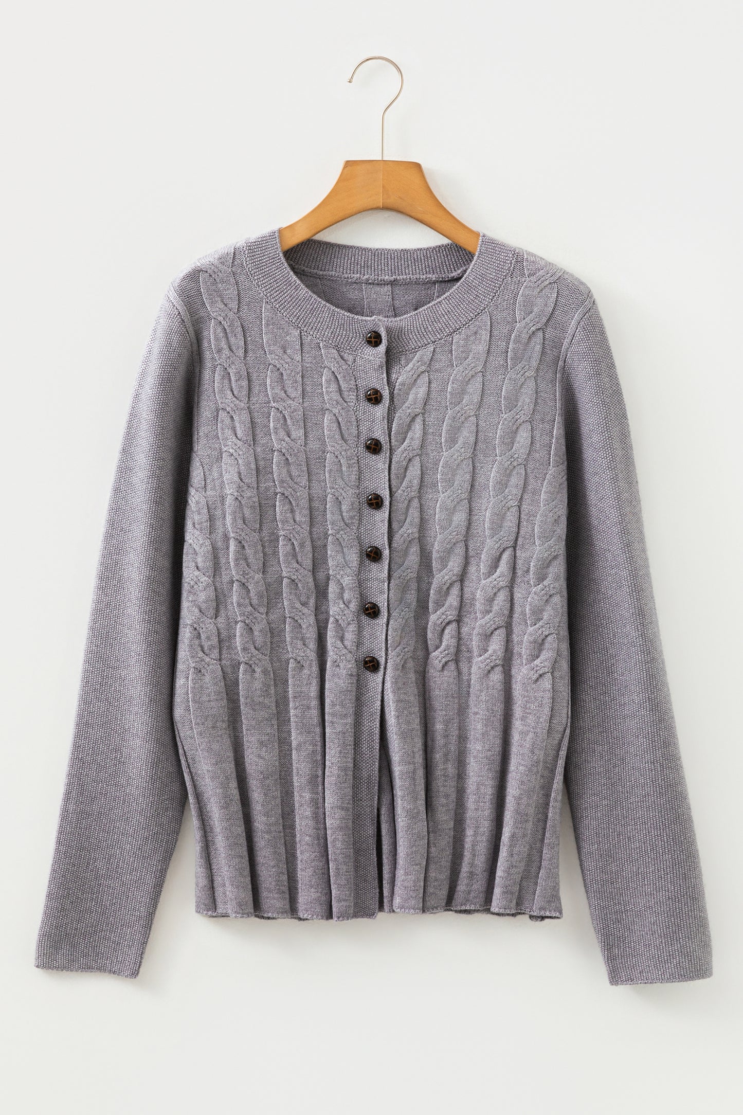 Grey Cable Knit Cardigan Sweater