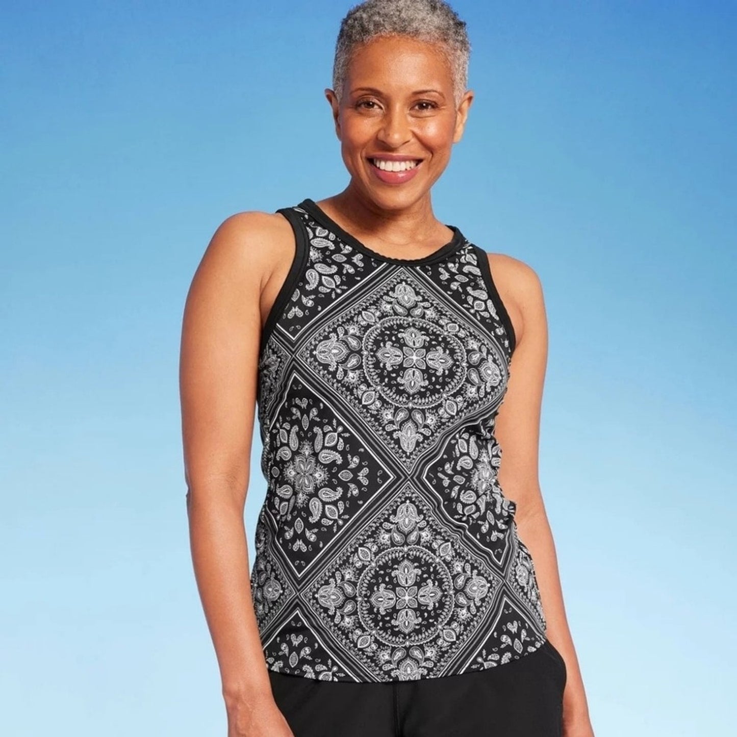 Lands' End Women's High Neck Tankini Top Swimwear, UPF 50Bandana Print XS. #A80