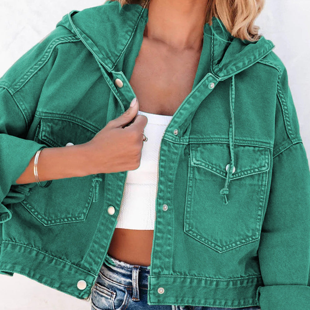 Hooded Dropped Shoulder Denim Jacket - Scarlett's Riverside Boutique 