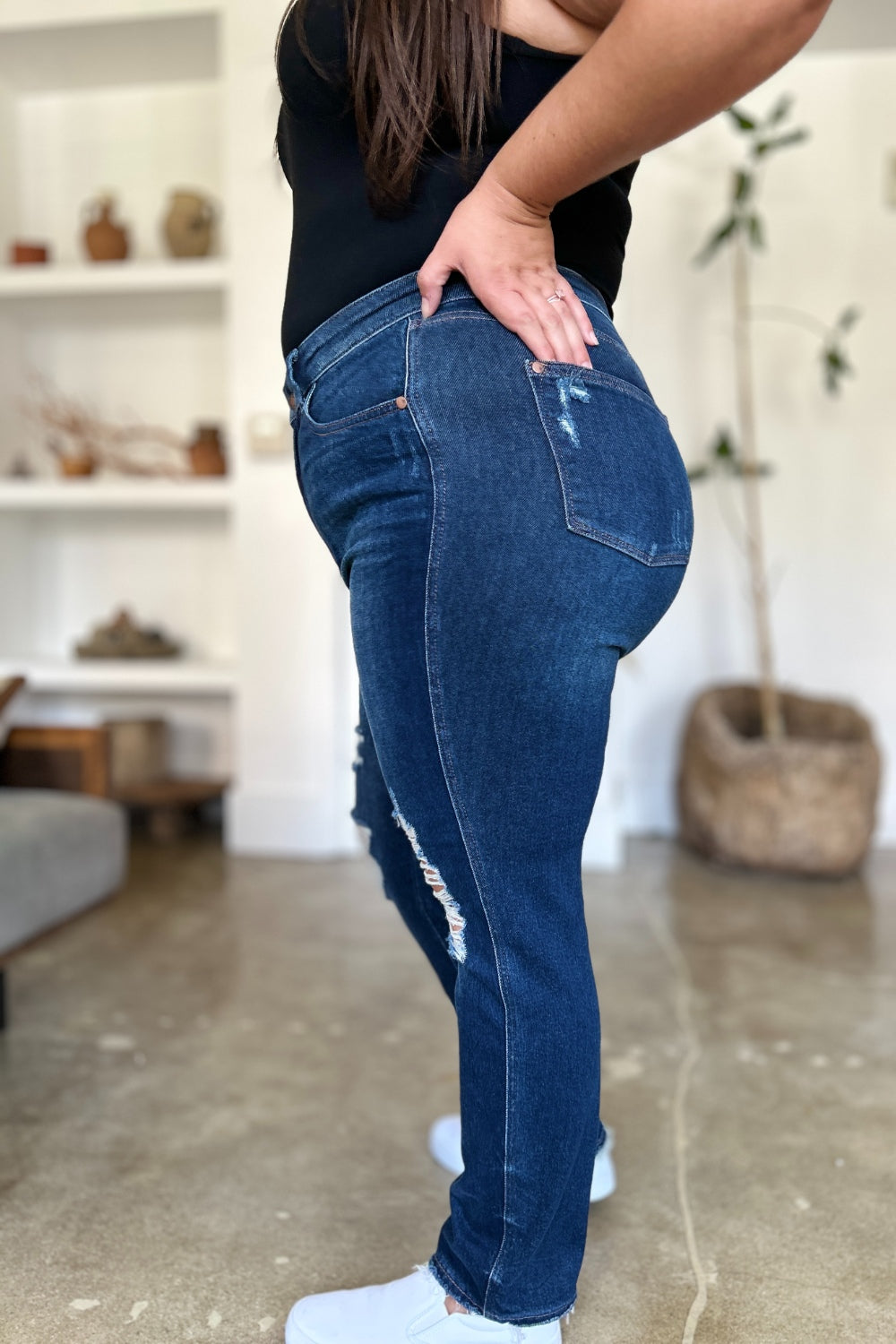 Judy Blue, High Waist destroyed denim jeans. Inseam 30" - Scarlett's Riverside Boutique 