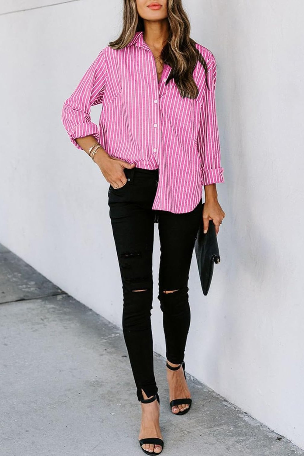 Striped Button Up Long Sleeve Shirt - Scarlett's Riverside Boutique 