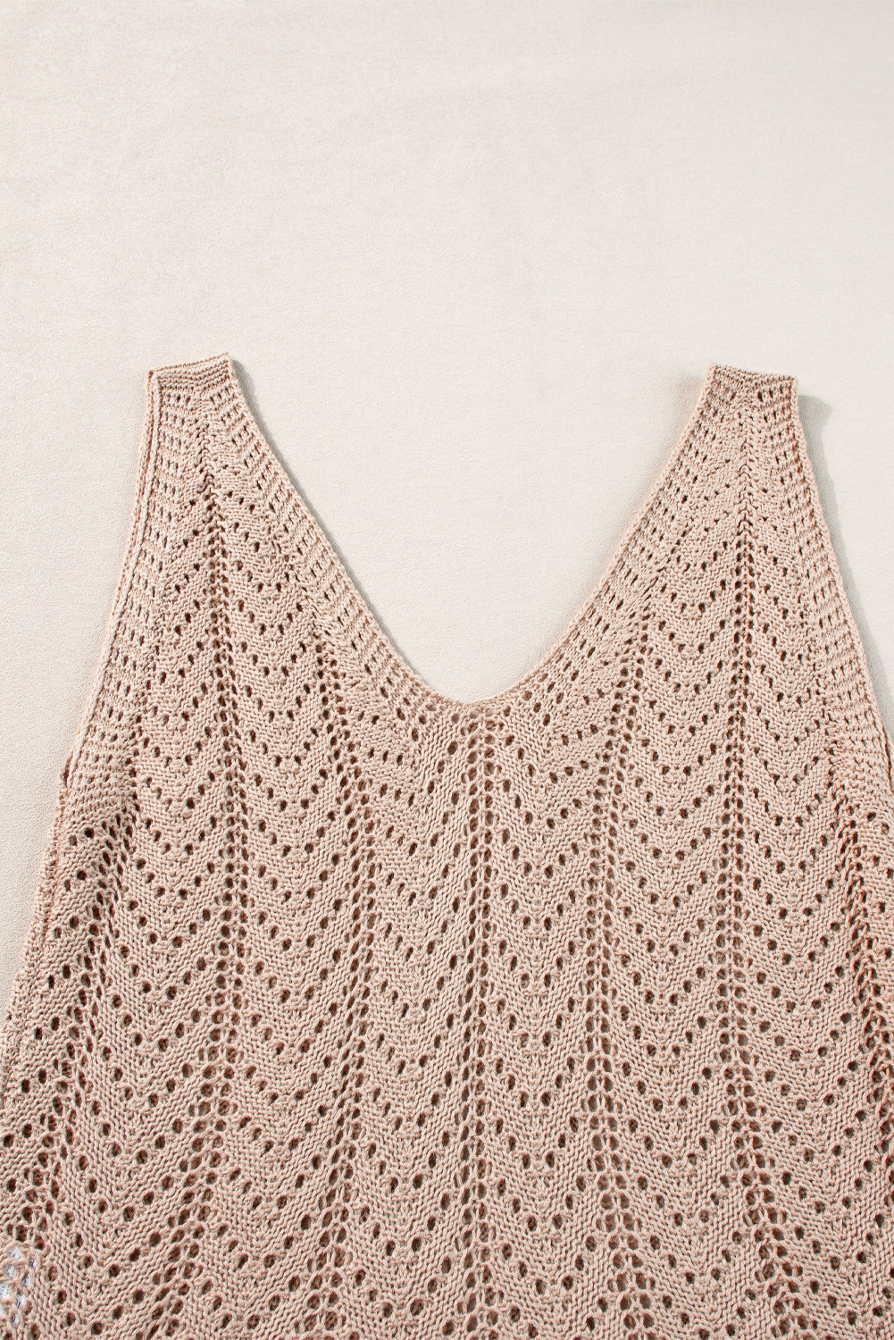 Pale Khaki Scalloped Hem V Neck Crochet Knit Vest - Scarlett's Riverside Boutique 