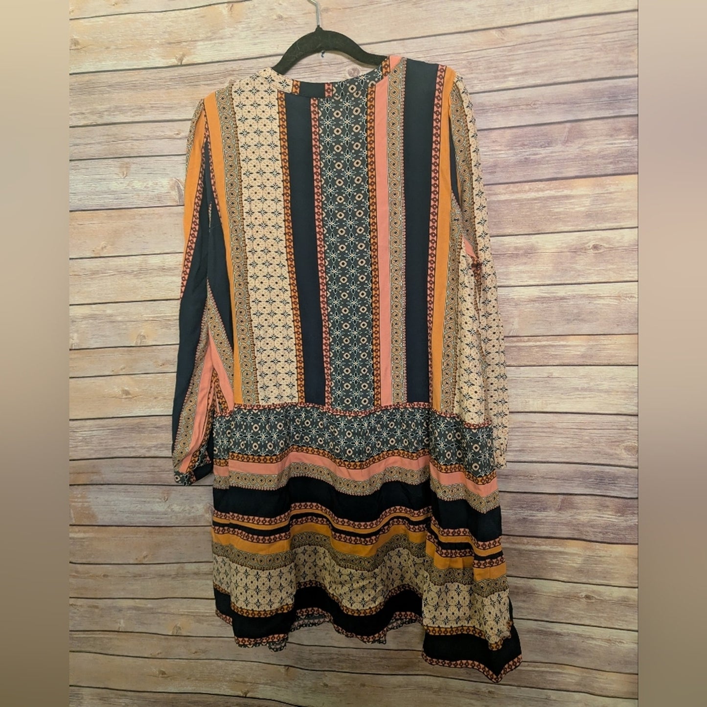 LOFT Petite Large Boho Mixed Print Dress Long Sleeve V-Neck Button Front #H3