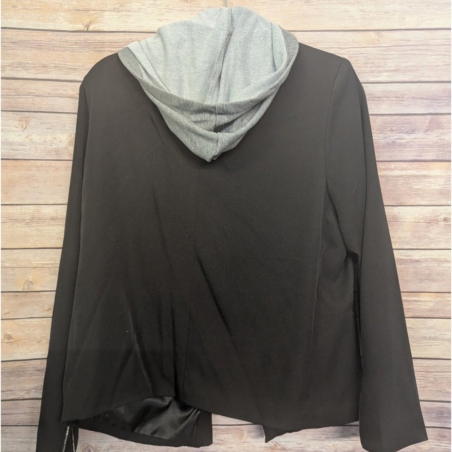 NWT Size Large Black Moto Jacket w/ Gray Hoodie Insert Layered Zip Up. A3