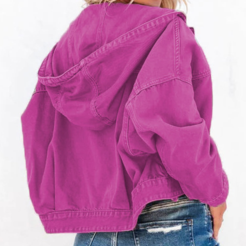 Hooded Dropped Shoulder Denim Jacket - Scarlett's Riverside Boutique 