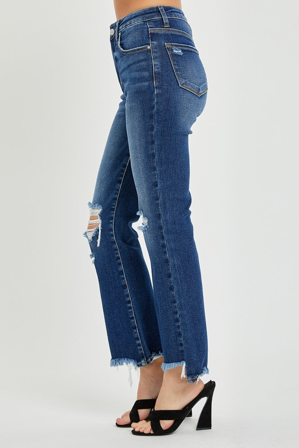 Cropped RISEN jeans. High Rise Distressed Crop Flare Jeans