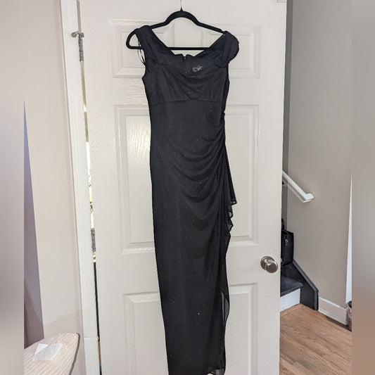 Alex Evenings Black Sequin Evening Gown Size 6 NWT Formal Dress Ruched Draped