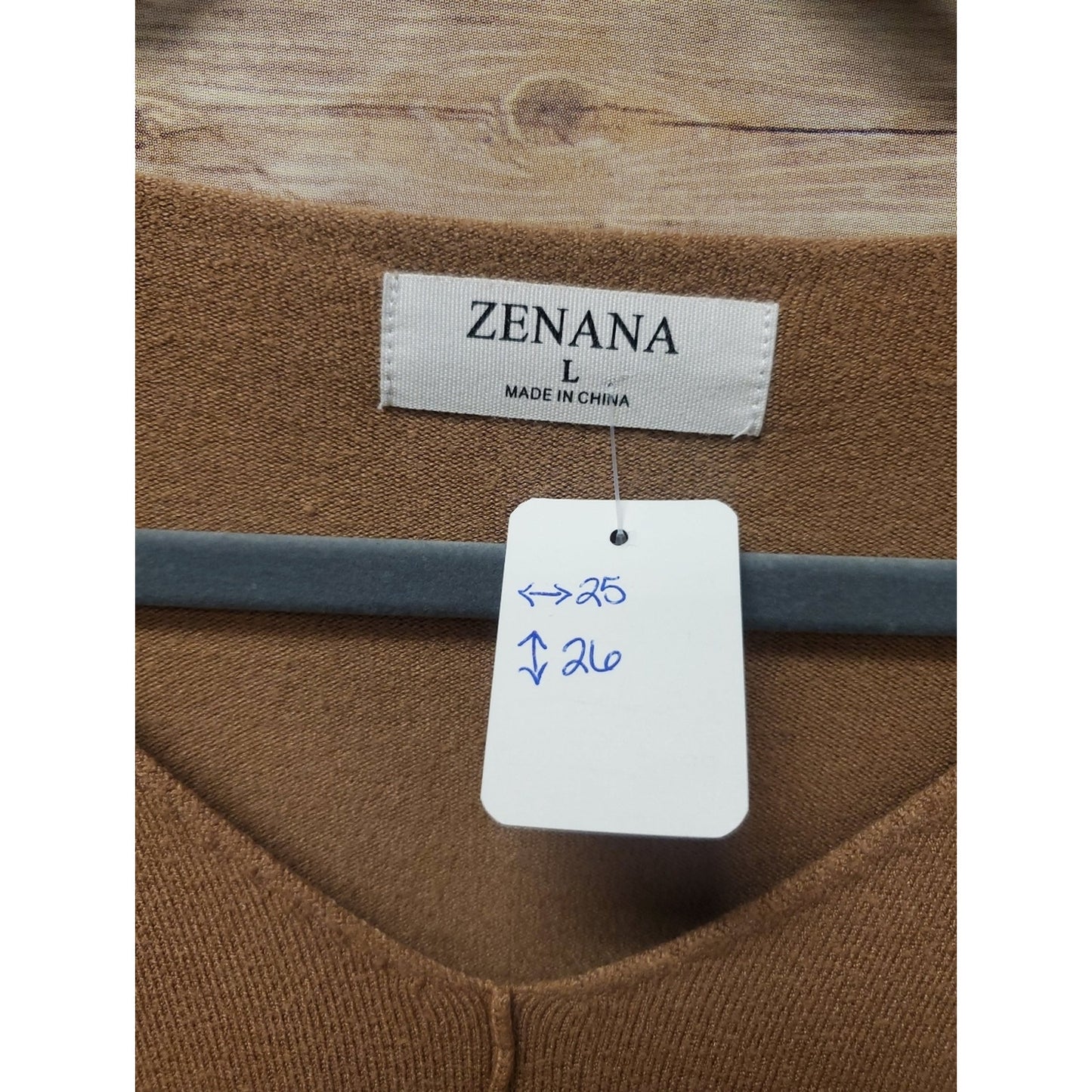 Zenana Camel V Neck Sweater Women’s Large Lightweight Hi Low Hem Long Sleeve Pul