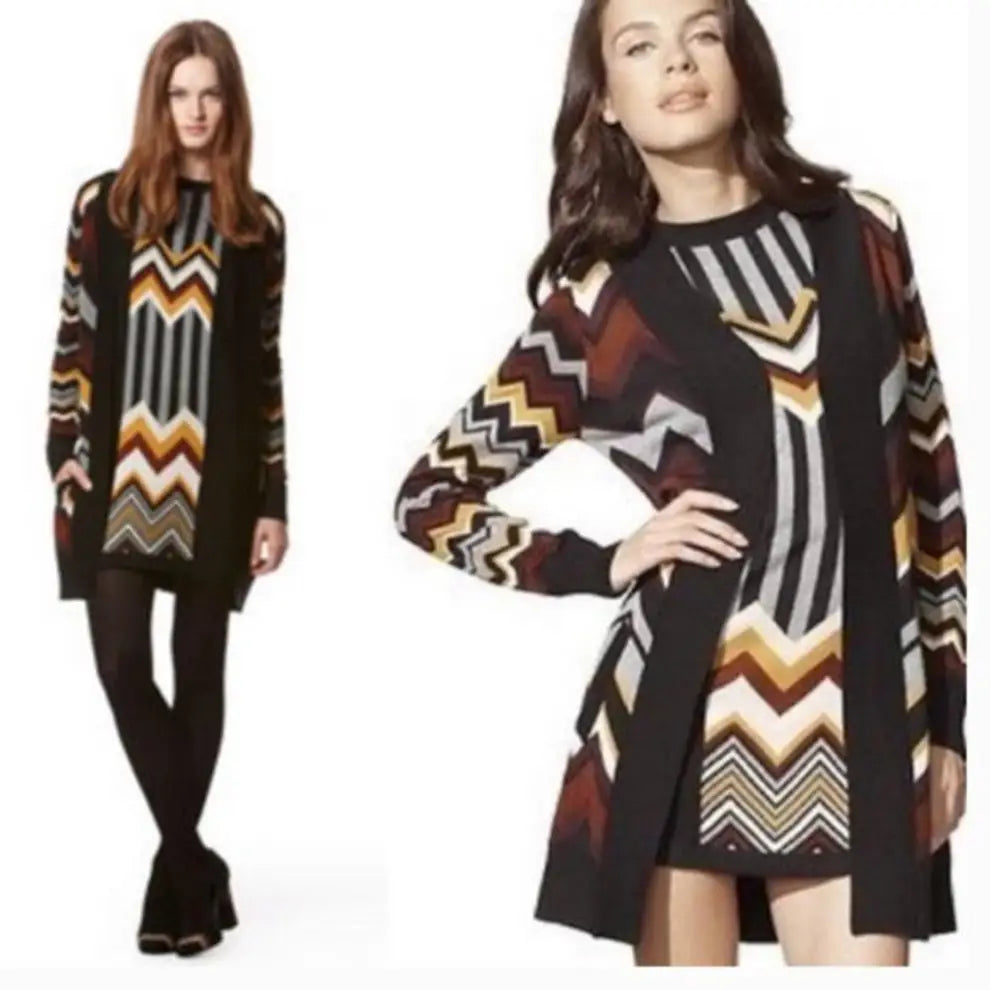 Missoni, oversized M, Zig Zag Stripes Crewneck Sweater Dress & Cardigan