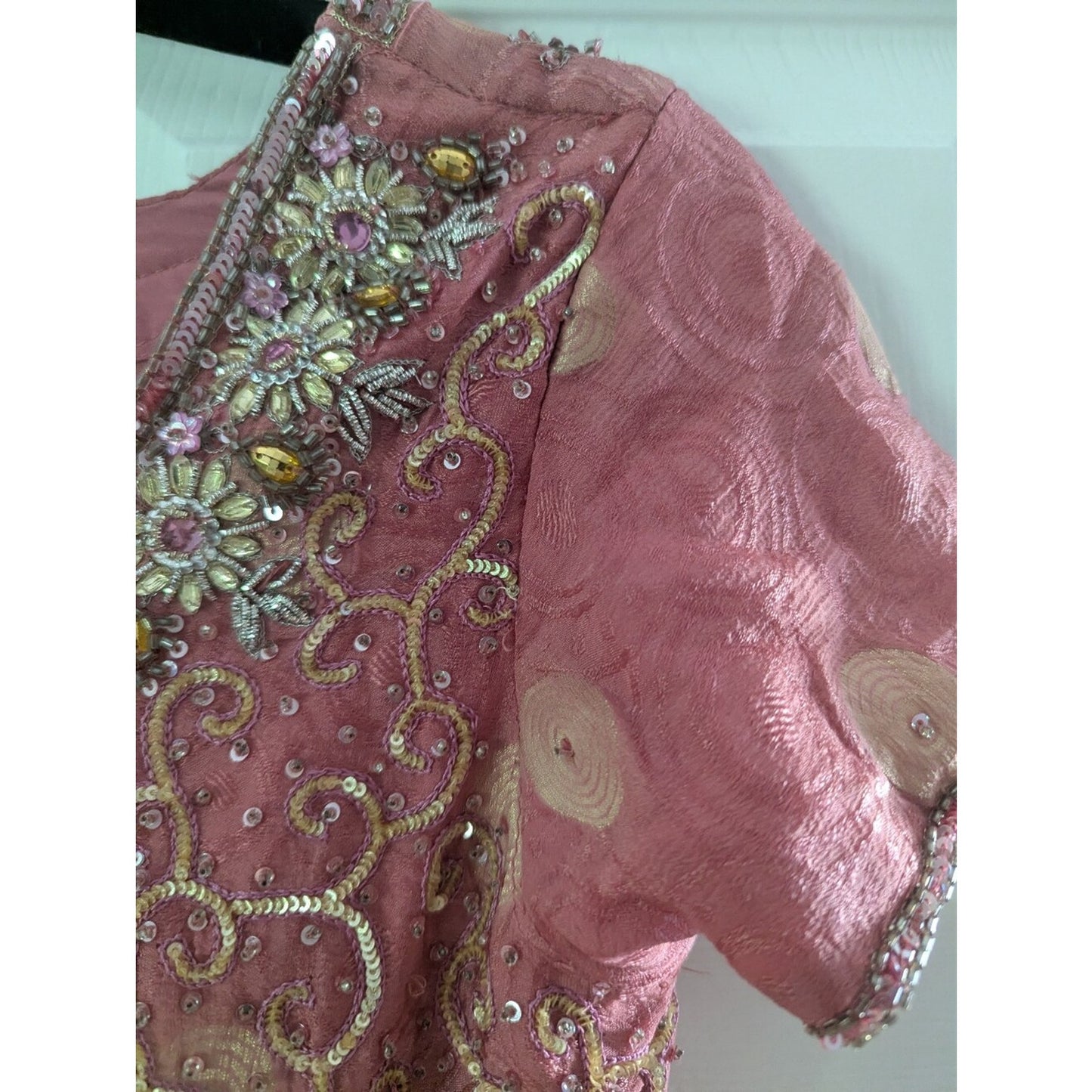 Ladlee Pink Gold Embroidered Beaded Sequin Indian Party Dress Size 34