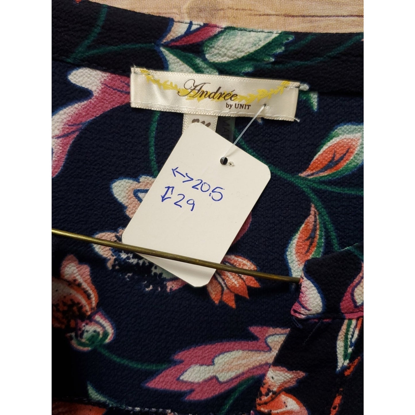 Andree by Unit Floral Peplum Blouse Women Medium Navy Boho 3/4 Sleeve Split Neck