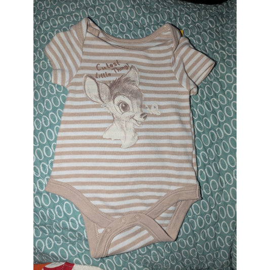 Disney Baby Bambi Bodysuit 0-3M Beige Striped Cutest Little Thing Infant Bodysui