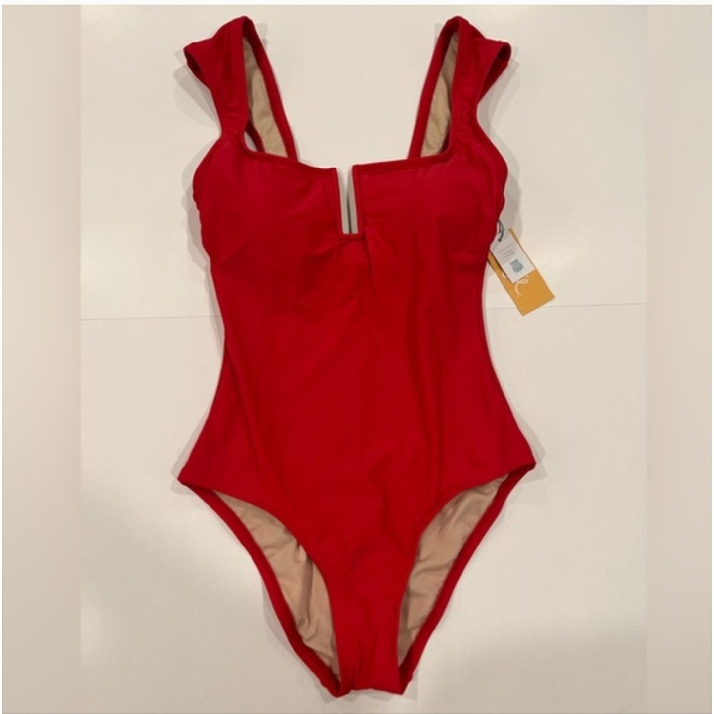 NWT Kona Sol Red One Piece Swimsuit Size M Square Neck Shelf Bra. Sz S #G32
