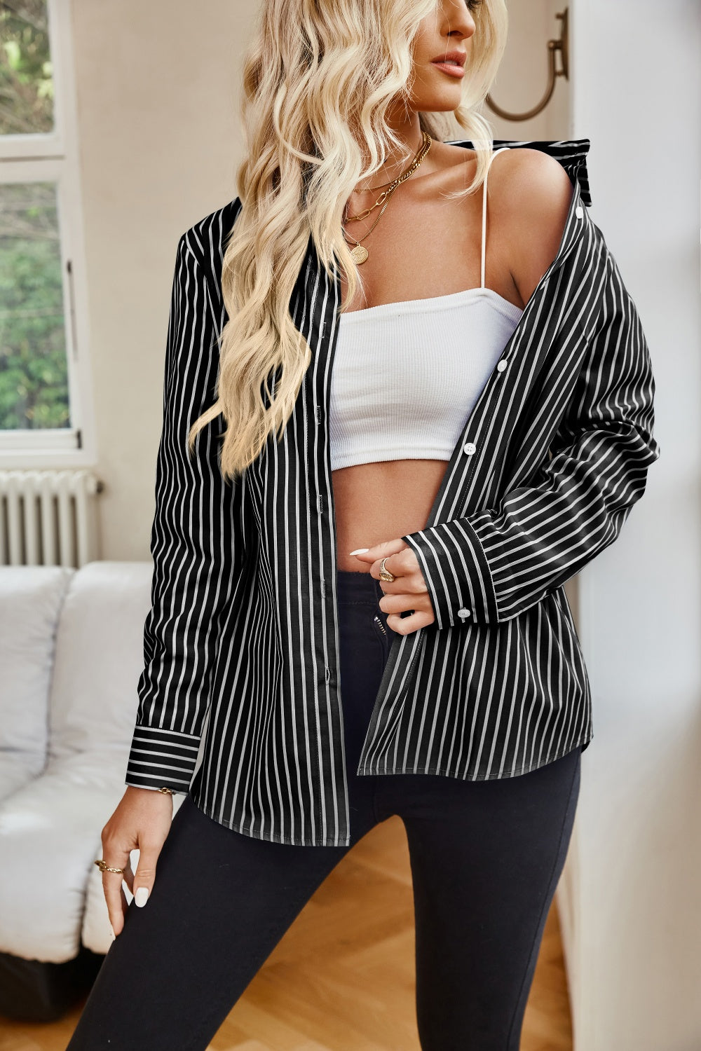 Striped Button Up Long Sleeve Shirt - Scarlett's Riverside Boutique 